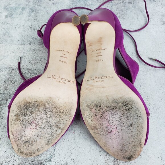 L.K. Bennett Giselle Suede Sandals Strappy Heels Purple 38.5 ASO Nicole Kidman - Picture 10 of 16